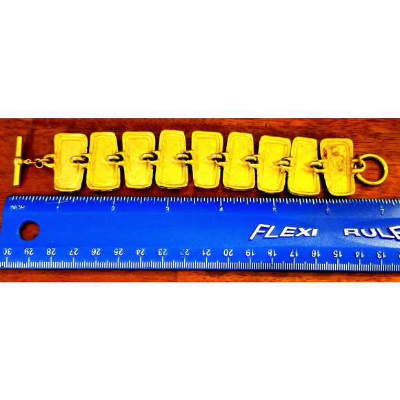 Vintage Black Enamel & Gold-Tone 9 Section Trapezoid Link Bracelet w T-Bar close - Picture 4 of 7